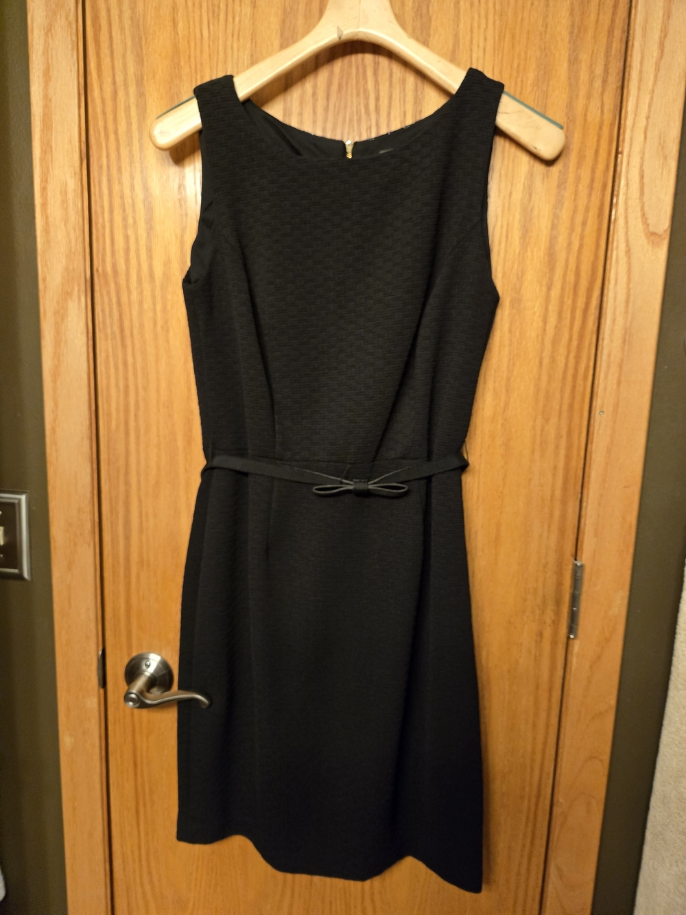 Taylor Black Sleeveless Sheath Dress with Bow Belt
